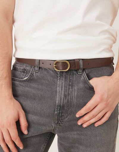 ASOS DESIGN ASOS DESIGN oval buckle belt in brown faux leather