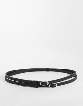 ASOS DESIGN ASOS DESIGN oval buckle faux leather double strap skinny belt in black