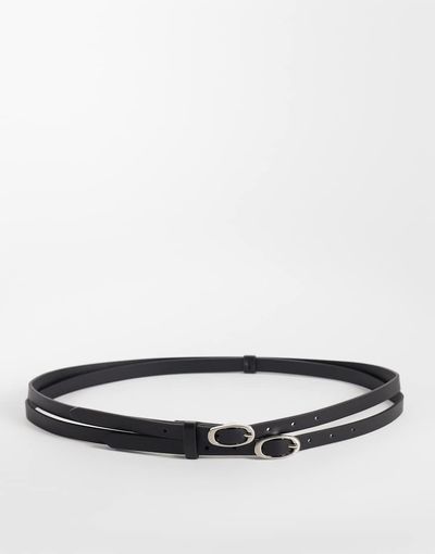 ASOS DESIGN ASOS DESIGN oval buckle faux leather double strap skinny belt in black