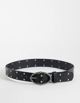 ASOS DESIGN ASOS DESIGN oval buckle studded faux leather belt in black