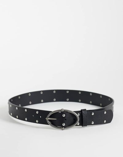 ASOS DESIGN ASOS DESIGN oval buckle studded faux leather belt in black