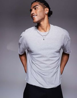 ASOS DESIGN ASOS DESIGN oversized boxy drop shoulder raw hem T-shirt in gray heather