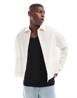 ASOS DESIGN ASOS DESIGN oversized boxy shirt with large pockets in beige-White