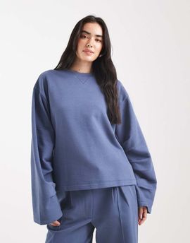 ASOS DESIGN ASOS DESIGN oversized brushback sweatshirt with ruched sleeve detailing in denim blue-Navy