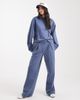 ASOS DESIGN ASOS DESIGN oversized brushback sweatshirt with ruched sleeve detailing in denim blue-Navy - 3