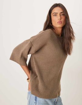 ASOS DESIGN ASOS DESIGN oversized chunky knit t-shirt in mocha-Brown