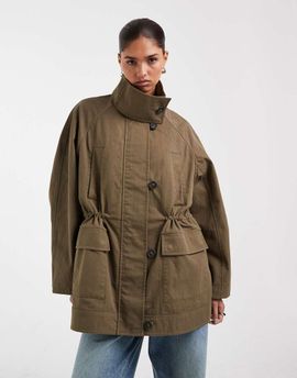 ASOS DESIGN ASOS DESIGN oversized cinched waist parka jacket in khaki-Green