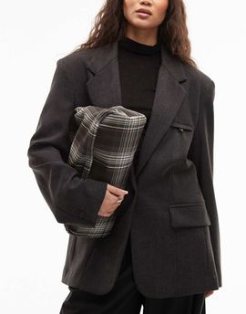 ASOS DESIGN ASOS DESIGN oversized clutch in brown plaid-Multi