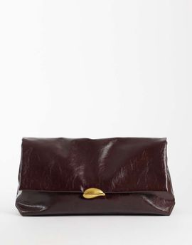 ASOS DESIGN ASOS DESIGN oversized clutch in burgundy with hardware detail-Brown