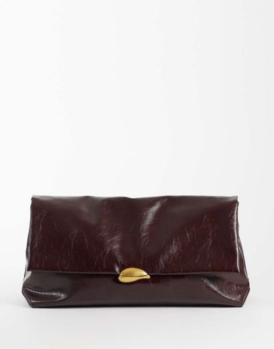 ASOS DESIGN ASOS DESIGN oversized clutch in burgundy with hardware detail-Brown