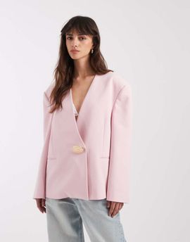 ASOS DESIGN ASOS DESIGN oversized collarless blazer with trim in light pink