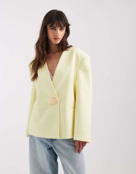 ASOS DESIGN ASOS DESIGN oversized collarless blazer with trim in yellow