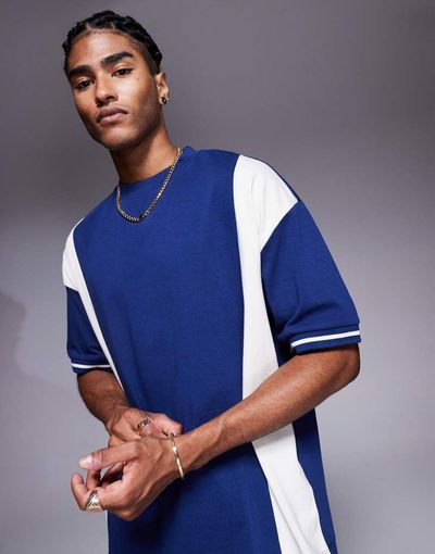 ASOS DESIGN ASOS DESIGN oversized color block t-shirt in navy and cream