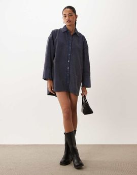 ASOS DESIGN ASOS DESIGN oversized cord shirt mini dress in washed denim blue