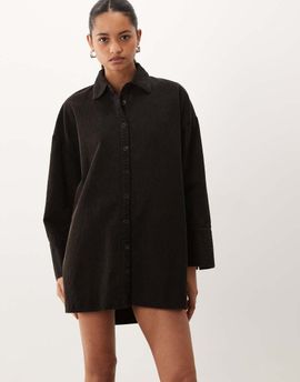 ASOS DESIGN ASOS DESIGN oversized corduroy mini shirt dress in washed black