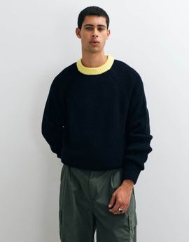 ASOS DESIGN ASOS DESIGN oversized crew neck ringer sweater in black with yellow contrast neck