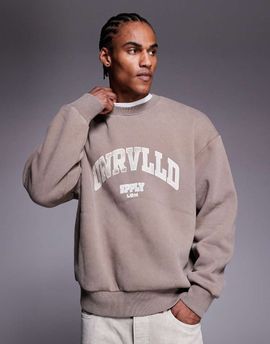 ASOS DESIGN ASOS DESIGN oversized crew neck washed sweatshirt with print detail in brown
