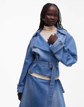 ASOS DESIGN ASOS DESIGN oversized cropped denim trench coat in mid blue
