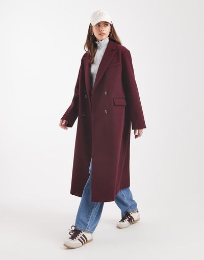 ASOS DESIGN ASOS DESIGN oversized dad coat in burgundy-Red