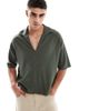 ASOS DESIGN ASOS DESIGN oversized deep v polo in khaki texture-Green - 1