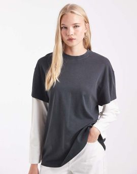 ASOS DESIGN ASOS DESIGN oversized double layer T-shirt in washed gray & cream-Multi