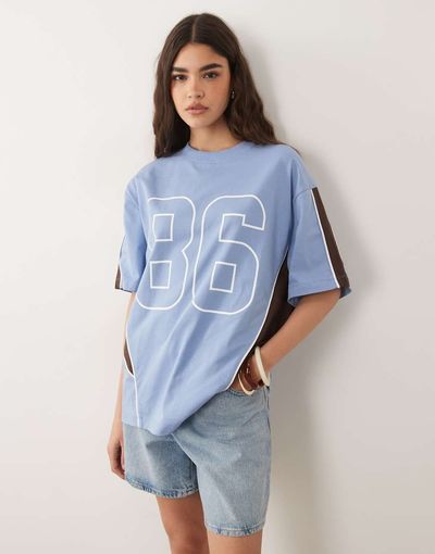 ASOS DESIGN ASOS DESIGN oversized graphic football tee in light blue