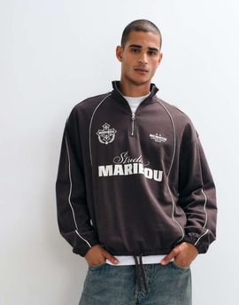 ASOS DESIGN ASOS DESIGN oversized half zip sweatshirt with self elasticated hem, piping and print in brown