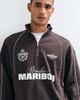 ASOS DESIGN ASOS DESIGN oversized half zip sweatshirt with self elasticated hem, piping and print in brown - 3