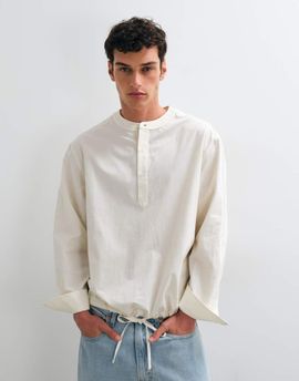 ASOS DESIGN ASOS DESIGN oversized henley shirt with drawcord hem in off white