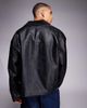 ASOS DESIGN ASOS DESIGN oversized jacket in faux leather with cord collar in black - 3
