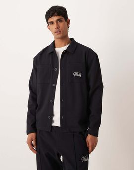 ASOS DESIGN ASOS DESIGN oversized jacquard shacket with embroidery in navy