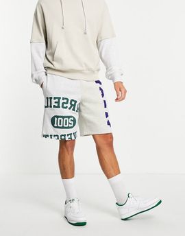 ASOS DESIGN ASOS DESIGN oversized jersey shorts in spliced collegiate print - part of a set-Grey