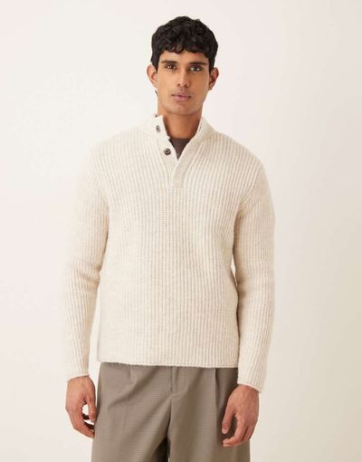 ASOS DESIGN ASOS DESIGN oversized knit ribbed funnel neck sweater in ecru-Neutral
