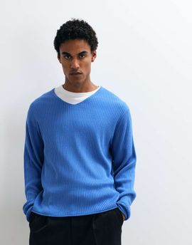 ASOS DESIGN ASOS DESIGN oversized knit V-neck sweater in blue rib