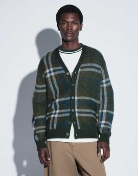 ASOS DESIGN ASOS DESIGN oversized knitted brushed plaid cardigan in green-MULTI