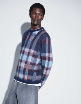 ASOS DESIGN ASOS DESIGN oversized knitted brushed plaid sweater in navy-MULTI