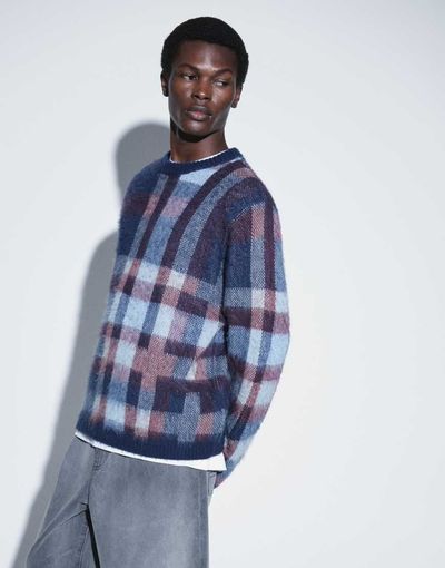 ASOS DESIGN ASOS DESIGN oversized knitted brushed plaid sweater in navy-MULTI