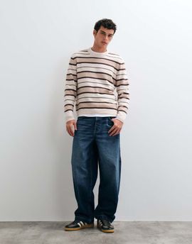 ASOS DESIGN ASOS DESIGN oversized knitted crew neck sweater in fluffy stripe-MULTI
