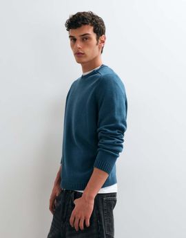 ASOS DESIGN ASOS DESIGN oversized knitted cross-over crew sweater in blue-Black