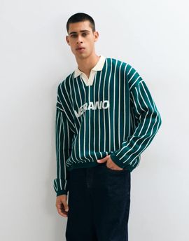 ASOS DESIGN ASOS DESIGN oversized knitted notch neck polo in green with print detail