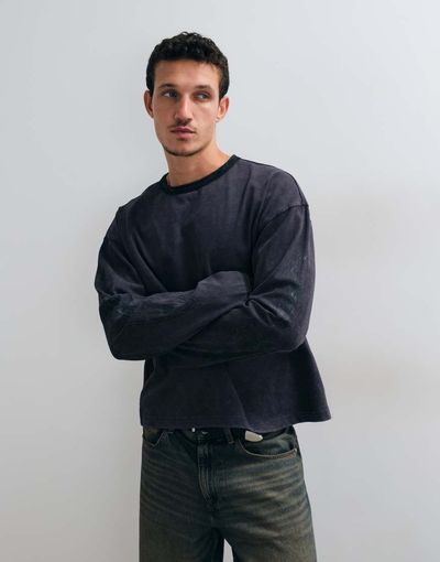 ASOS DESIGN ASOS DESIGN oversized long sleeve ringer T-shirt washed charcoal-Gray