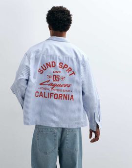 ASOS DESIGN ASOS DESIGN oversized oxford shirt with back and chest print in blue stripes