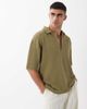 ASOS DESIGN ASOS DESIGN oversized polo with open neck in khaki texture-Green - 1