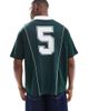 ASOS DESIGN ASOS DESIGN oversized polo with sports graphics and airtex paneling in dark green - 3