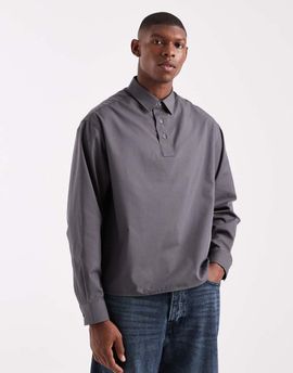 ASOS DESIGN ASOS DESIGN oversized poplin rugby shirt in washed navy