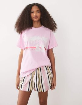ASOS DESIGN ASOS DESIGN oversized raglan sleeve T-shirt with Palm Springs sports graphic in pink-Multi