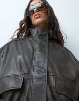 ASOS DESIGN ASOS DESIGN oversized real leather bomber jacket in washed brown