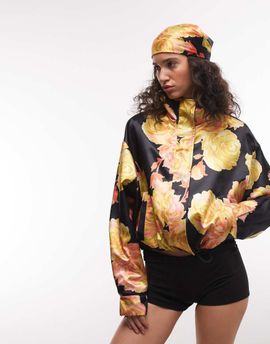 ASOS DESIGN ASOS DESIGN oversized satin track jacket in bright floral print-Multi