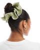 ASOS DESIGN ASOS DESIGN oversized scrunchie hairband with contrast stitching in sage green - 1
