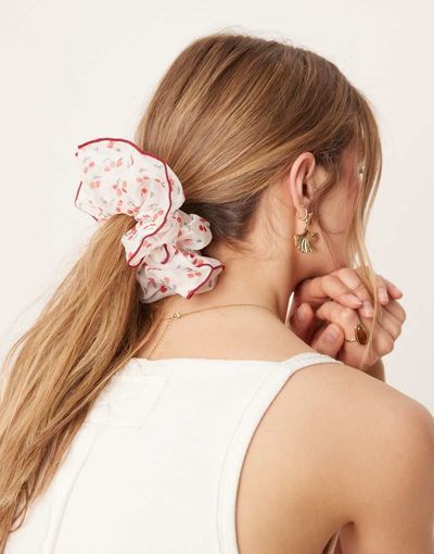 ASOS DESIGN ASOS DESIGN oversized scrunchie with cherry print and contrast binding in red